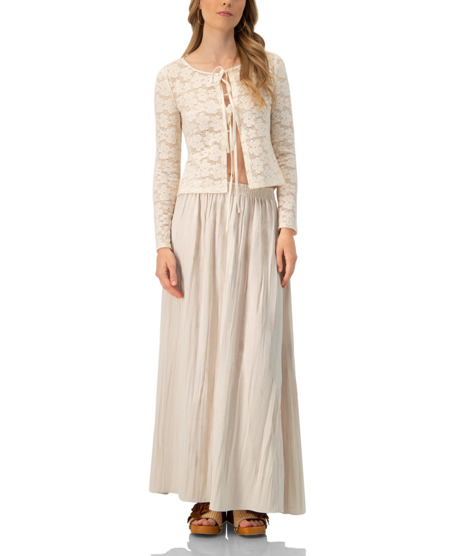 Women's Long Sleeve Knitted Lace Straight Blouse