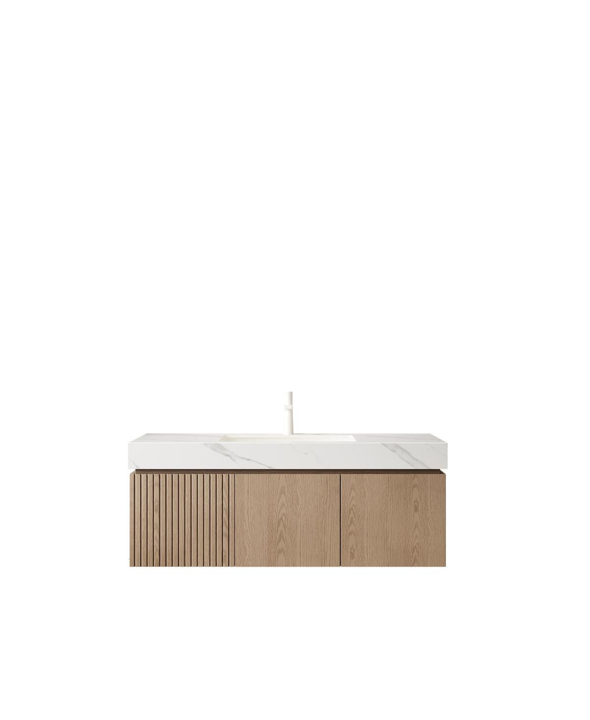 Sillysis Wall Mounted Bathroom Vanity, Sintered Stone Top, Carrara Ceramic Sink, Soft Close Cabinet