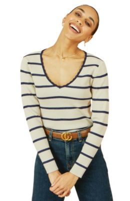 Women's Metallic Stripe Knitted Ribbed Top