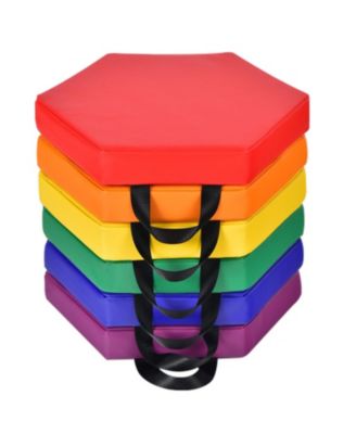 6-Piece Hexagonal Kids Floor Cushion Set with Waterproof Cover and Handles