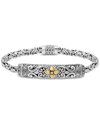 Maple Leaf on Filigree with Borobudur Chain Bracelet in Sterling Silver and 18K Gold Accents