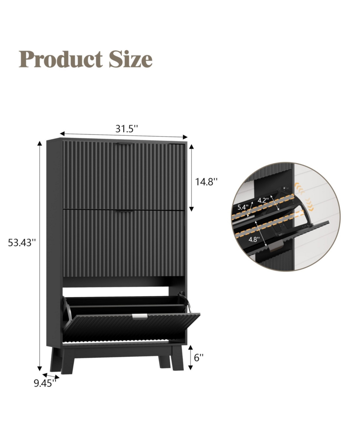 Yigii Fluted Shoe Cabinet 4 Flip Drawers Slim Entryway Storage Organizer