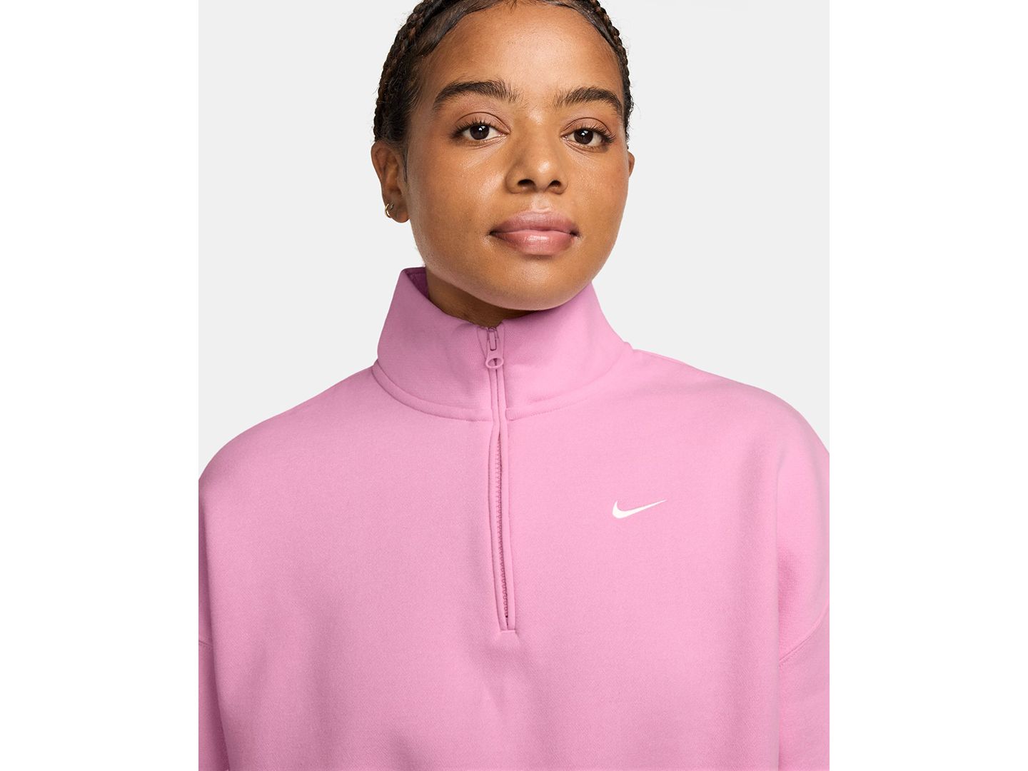 Женский топ Nike Studio Fleece Oversized 1/4-Zip Cropped Top, цвет: Розовый / Молочный — фото 2