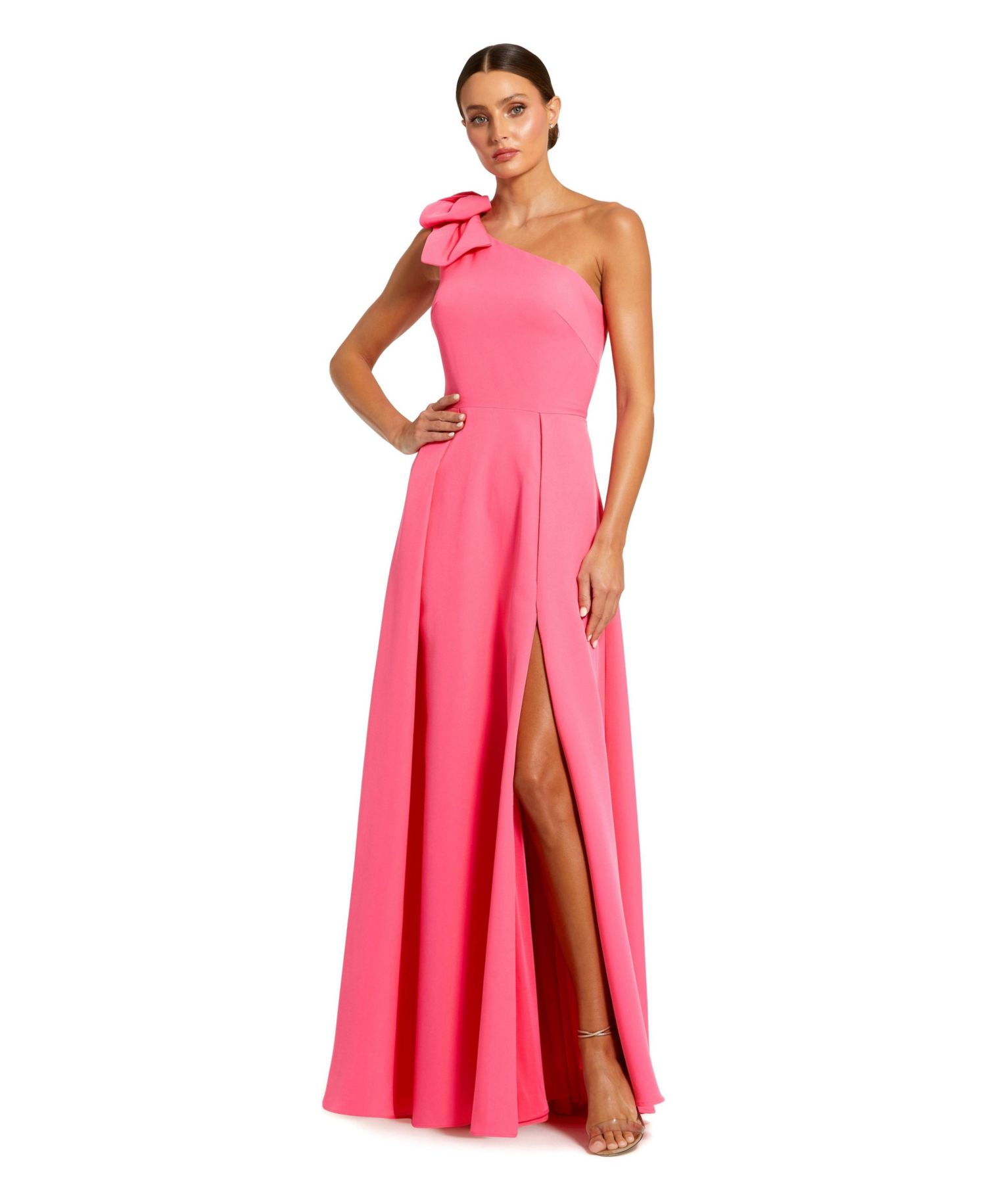 Women's One-Shoulder Bow A-Line Gown with Front Slit