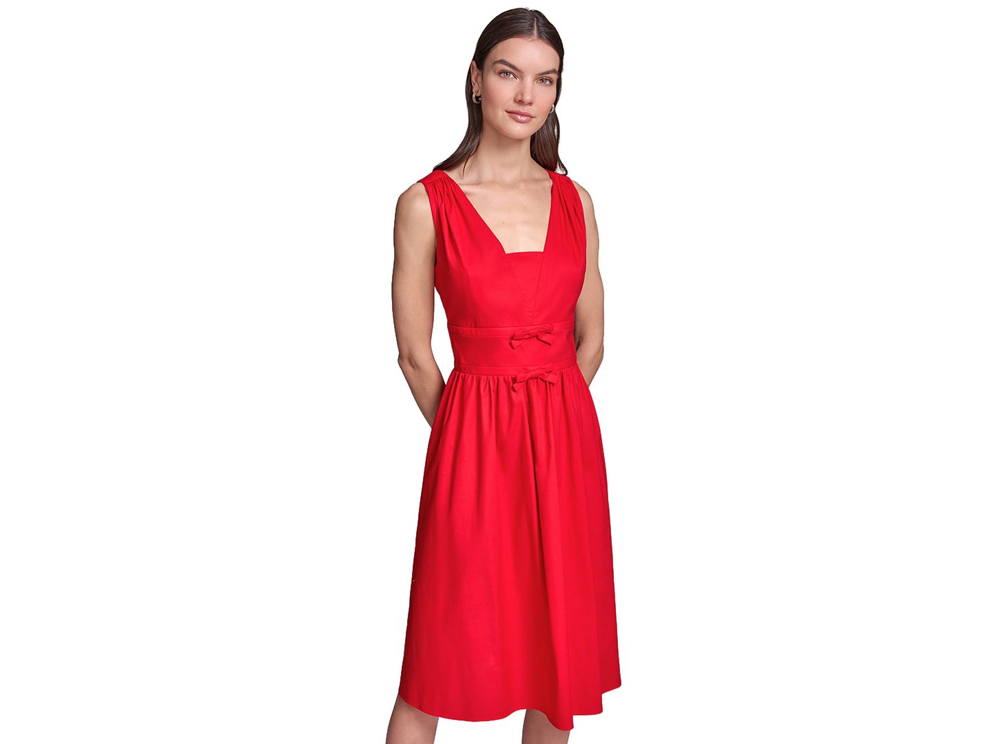 Женское платье KARL LAGERFELD PARIS Double Bow Fit & Flare Midi, цвет: Tomato — фото 2