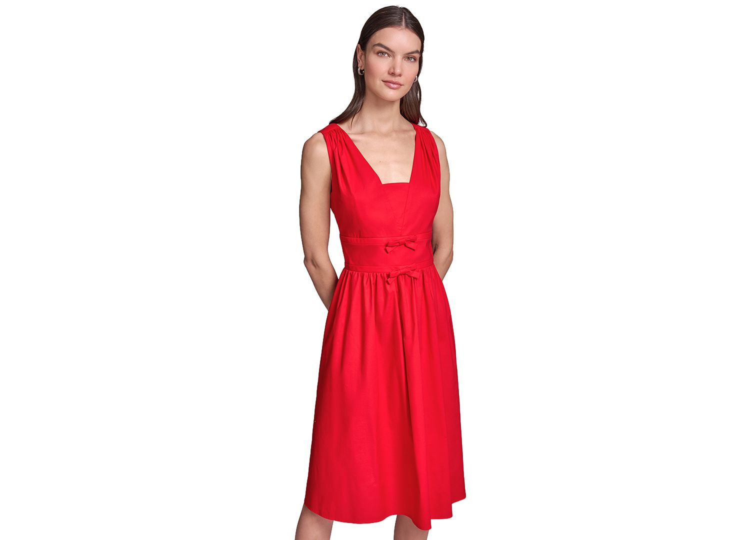 Women's Double Bow Fit & Flare Midi Dress