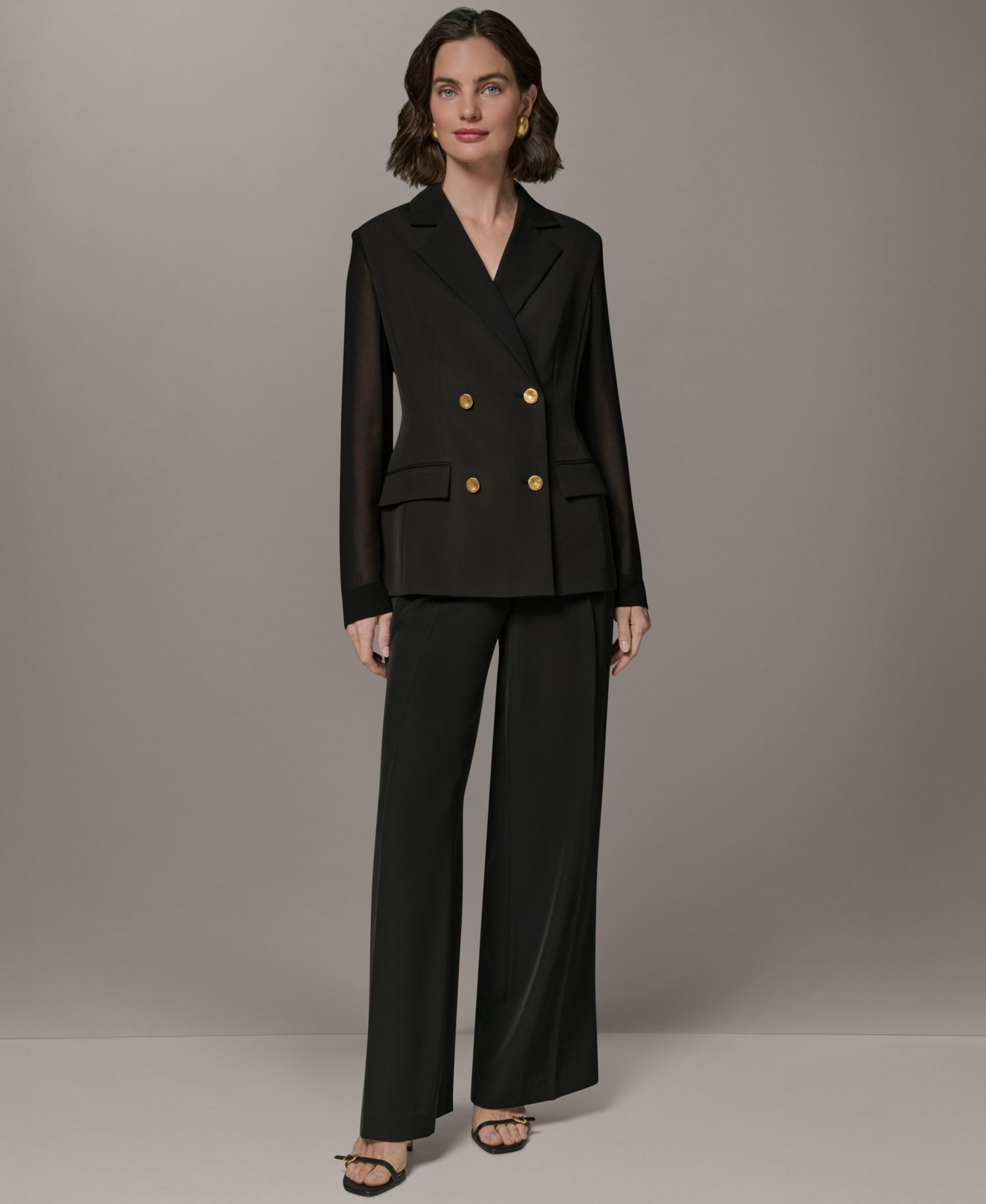 Petite Double-Breasted Long-Sleeve Blazer