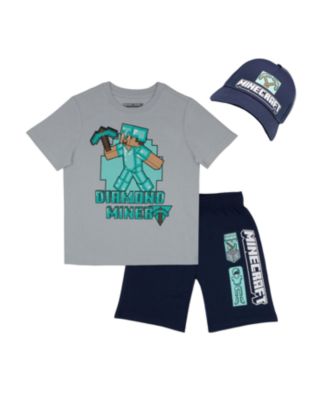 Boys 3 Piece T-Shirt, Shorts and Baseball Hat Outfit Set