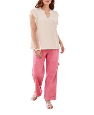 Women's Ruffle-Sleeve V-Neck Mixed Media Top