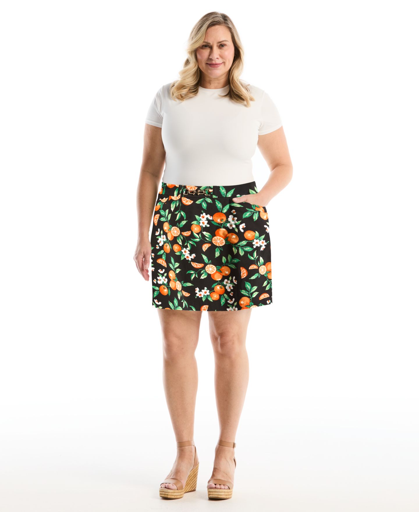 Женская юбка-шорты Rafaella Plus Size Orange Print Horse Bit Belted Skort, цвет: Nectarine — фото 2