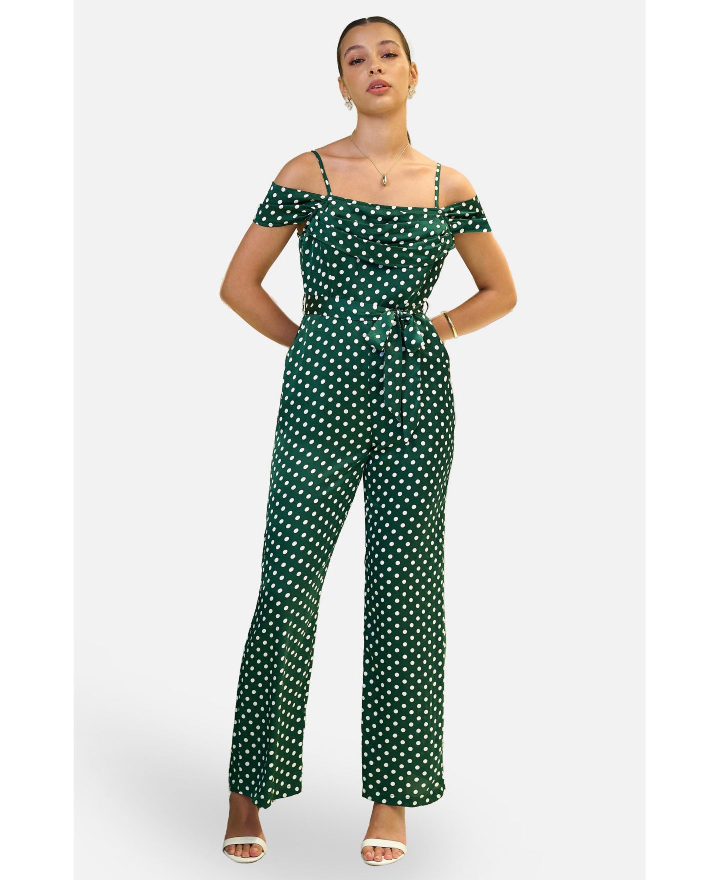 Женский комбинезон Yumi Spot Bardot Jumpsuit, цвет: Зелёный — фото 3