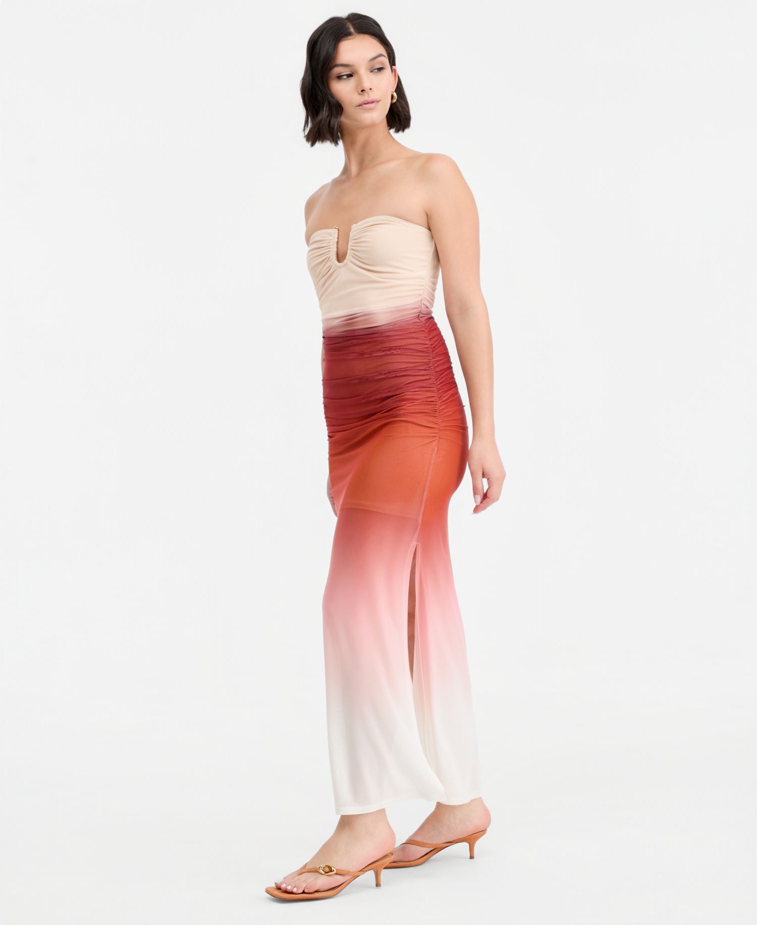 Women's Ombr&eacute; Mesh Hardware-Trim Strapless Dress