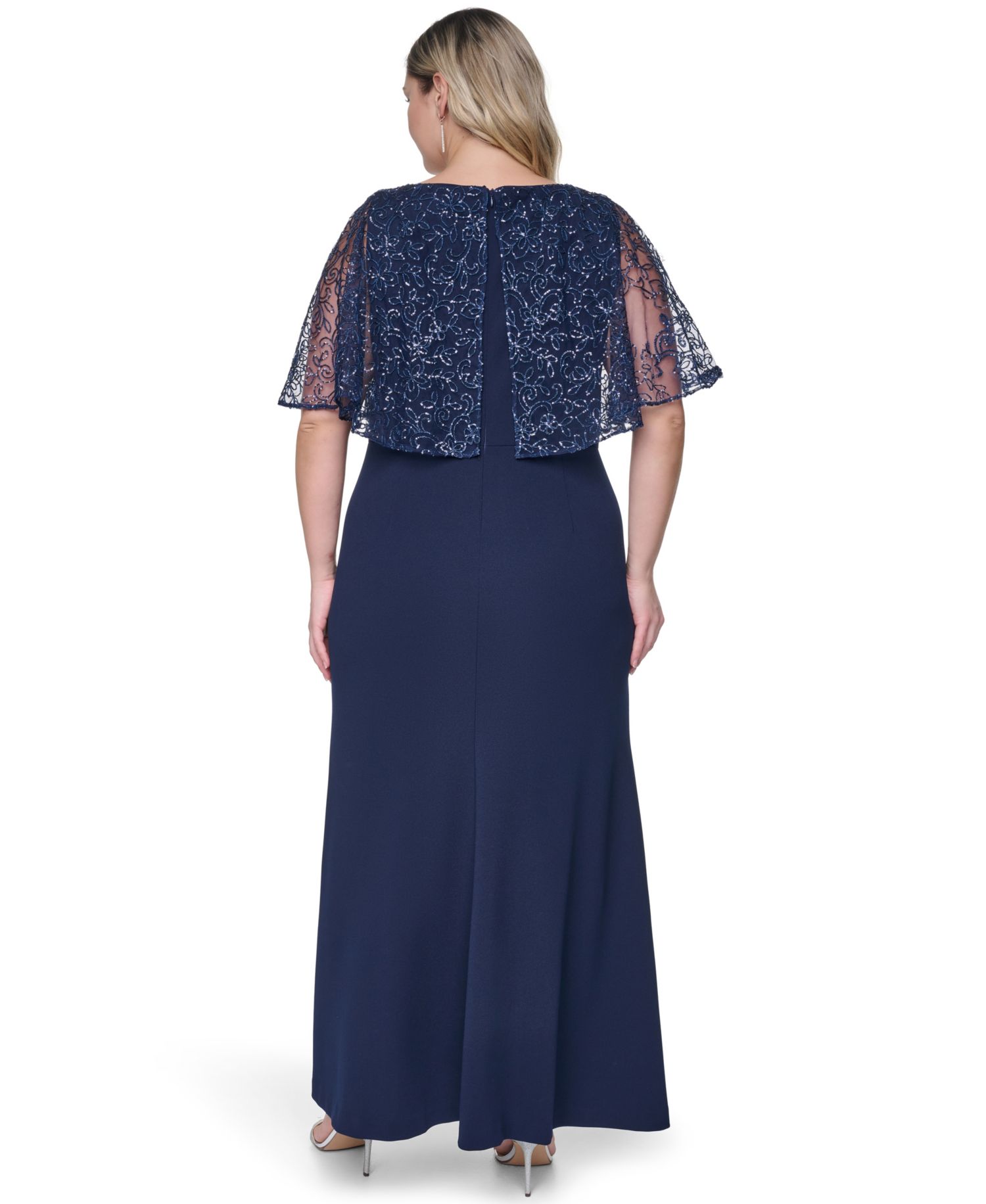 Plus Size Capelet Boat Neck Gown