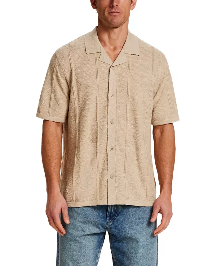 Men's Short-Sleeve Vertical Diamond Slub Shirt - thumbnail 5