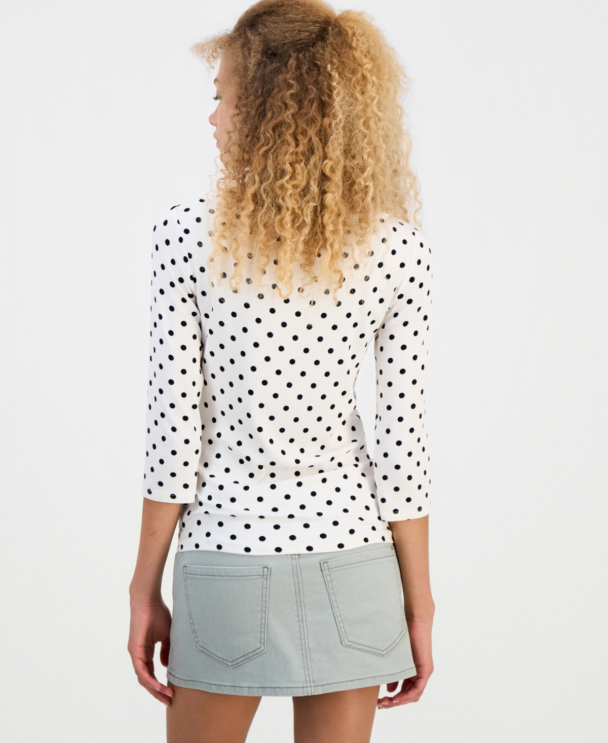 Self Esteem Juniors' Polka Dot Boat-Neck 3/4-Sleeve Tee