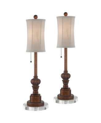 Traditional Buffet Table Lamps 28" Tall Set of 2 with Round Risers Brown Fabric Drum Shade Bedroom Living Room
