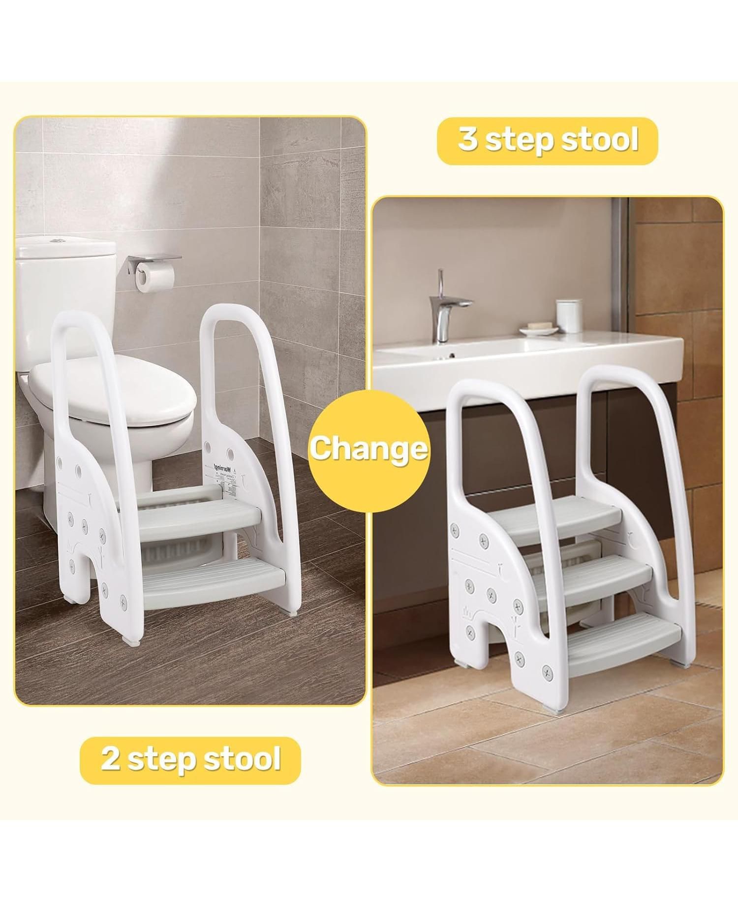 3 Step Toddler Step Stool with Handles, Lightweight Non-Slip Standing Helper for Bathroom, Kitchen and Potty Training