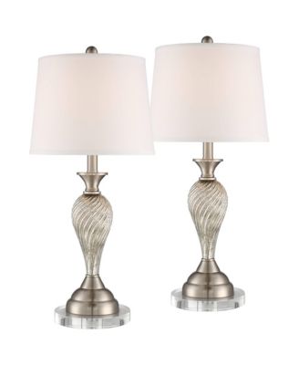 Arden Modern Table Lamps Set of 2 Mercury Glass Twist with Round Risers White Empire Shade for Bedroom Living Room Bedside House