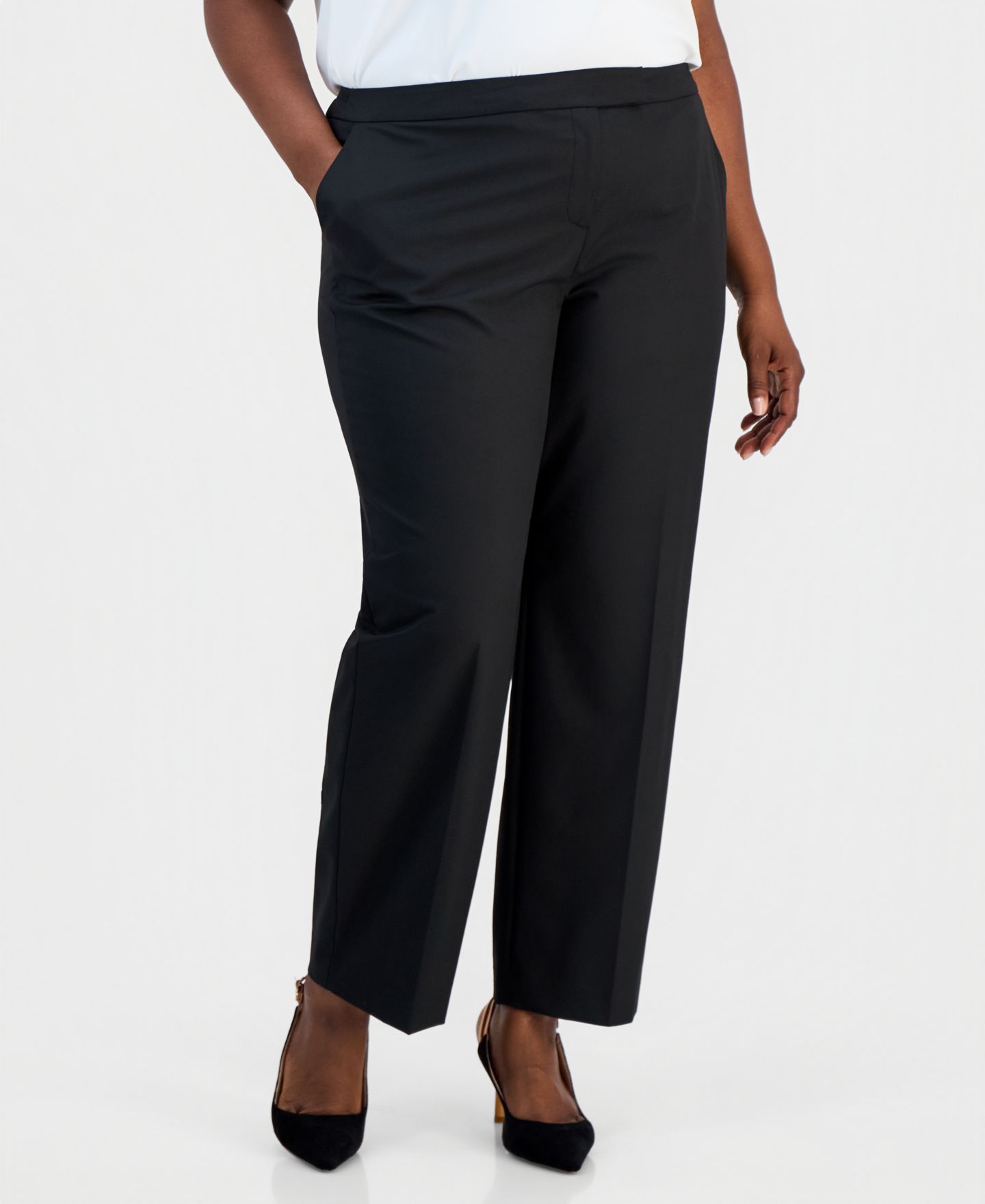 Женские брюки Kasper Plus Size Machine Washable Straight-Leg High-Rise, цвет: Чёрный — фото 3