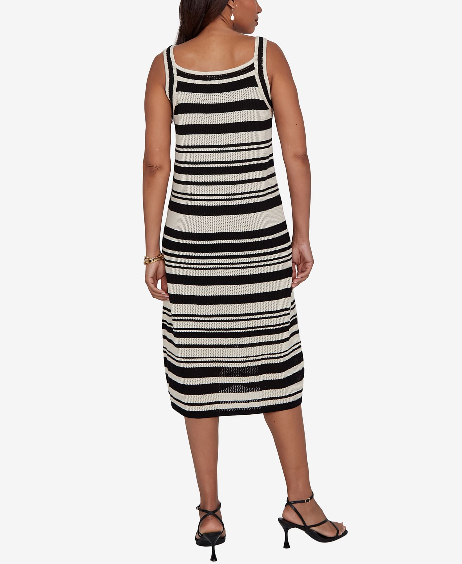Petite Striped Mesh Sleeveless Sweater Dress