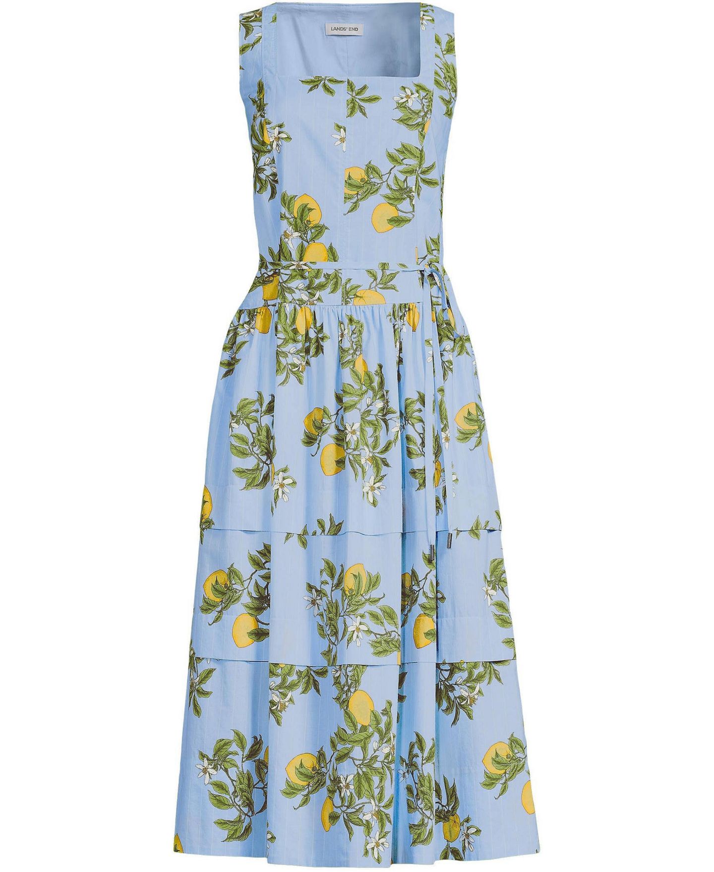 Женское платье Lands' End Poplin Square Neck Midi Tie Waist, цвет: Морской синий полосатый — фото 3