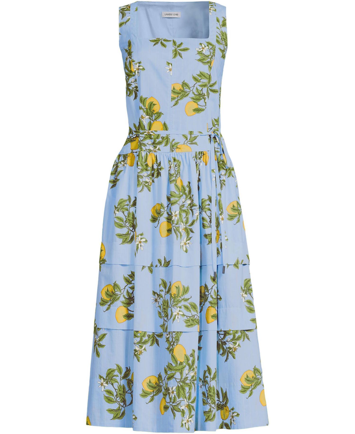 Women's Poplin Square Neck Midi Tie Waist Dress