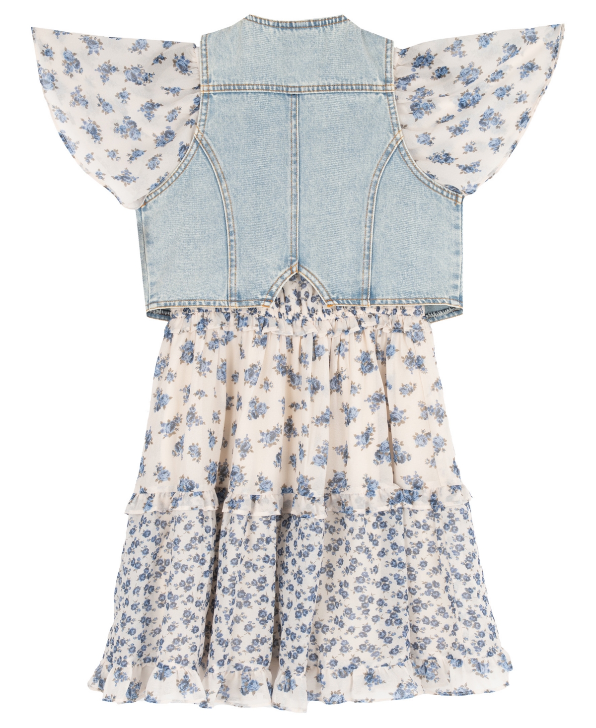 Rare Editions Girls' 2T-6X Denim Vest and Twin Printed Chiffon Dress, 2-Piece Set