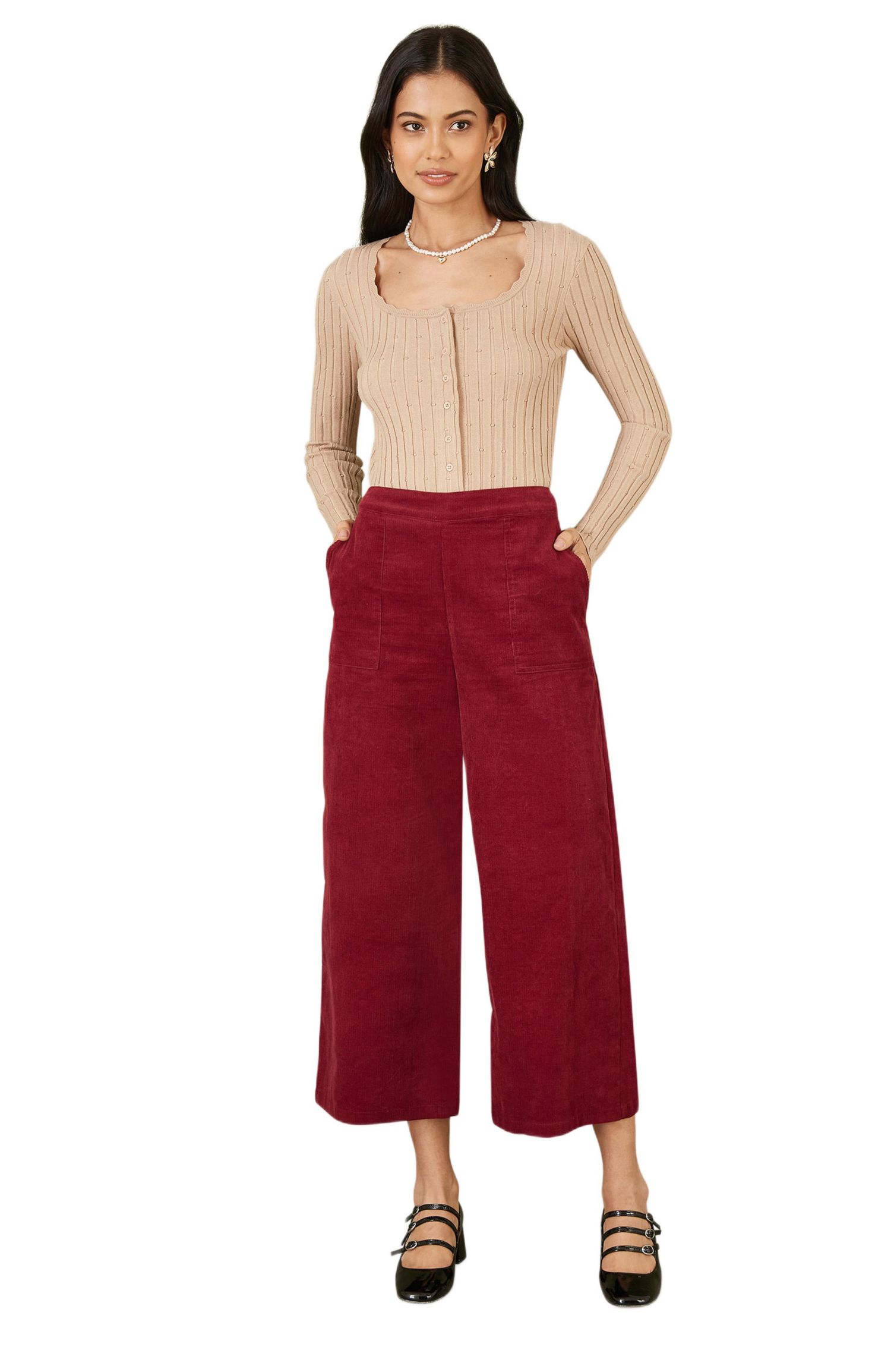 Women's Cord Cropped Wide Leg Pants