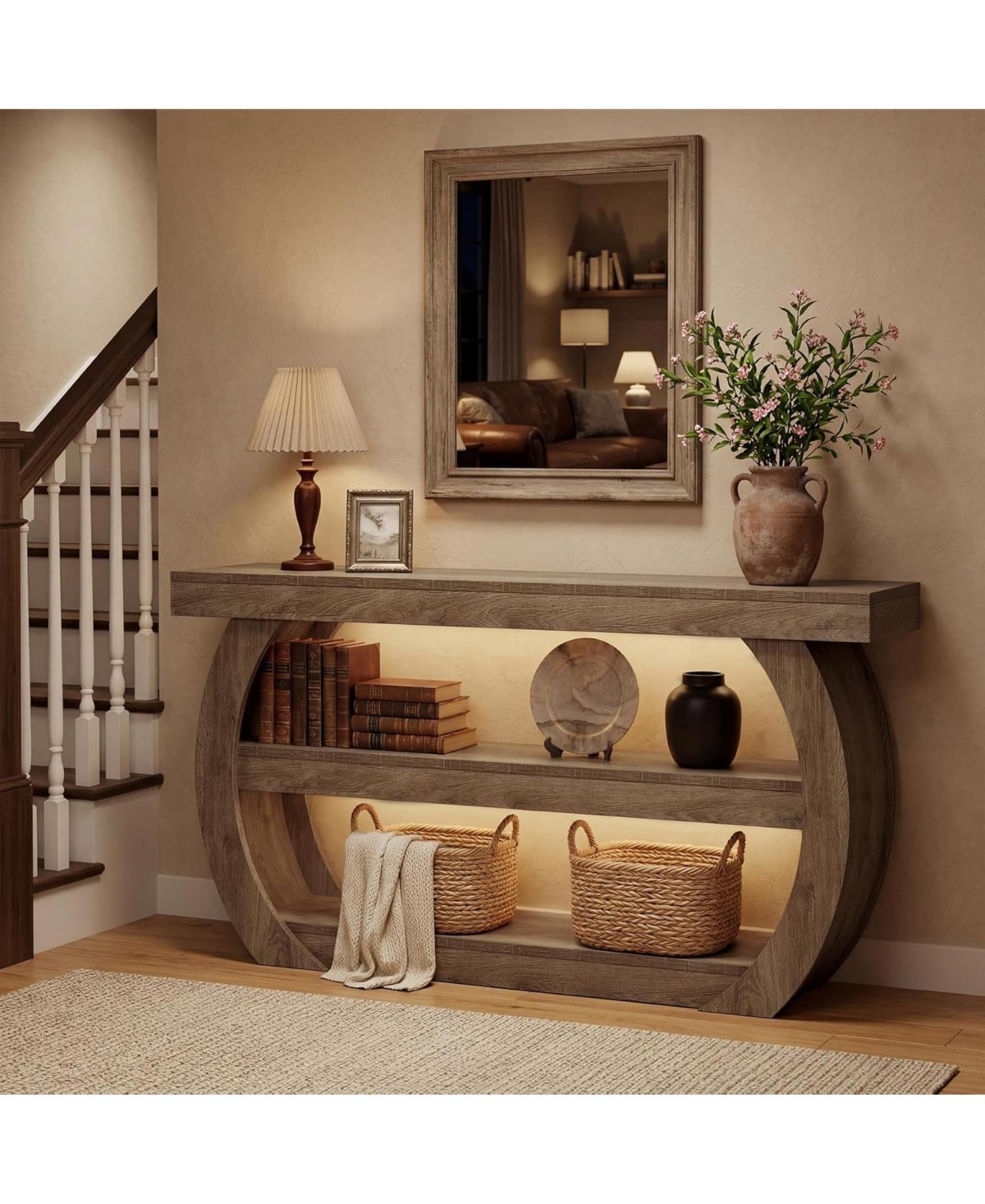 Tribesigns Farmhouse Console Table, 3-Tier Wooden Entryway Table with Storage Shelves, 63-Inch Long Rectangular Sofa Console Behind the Couch