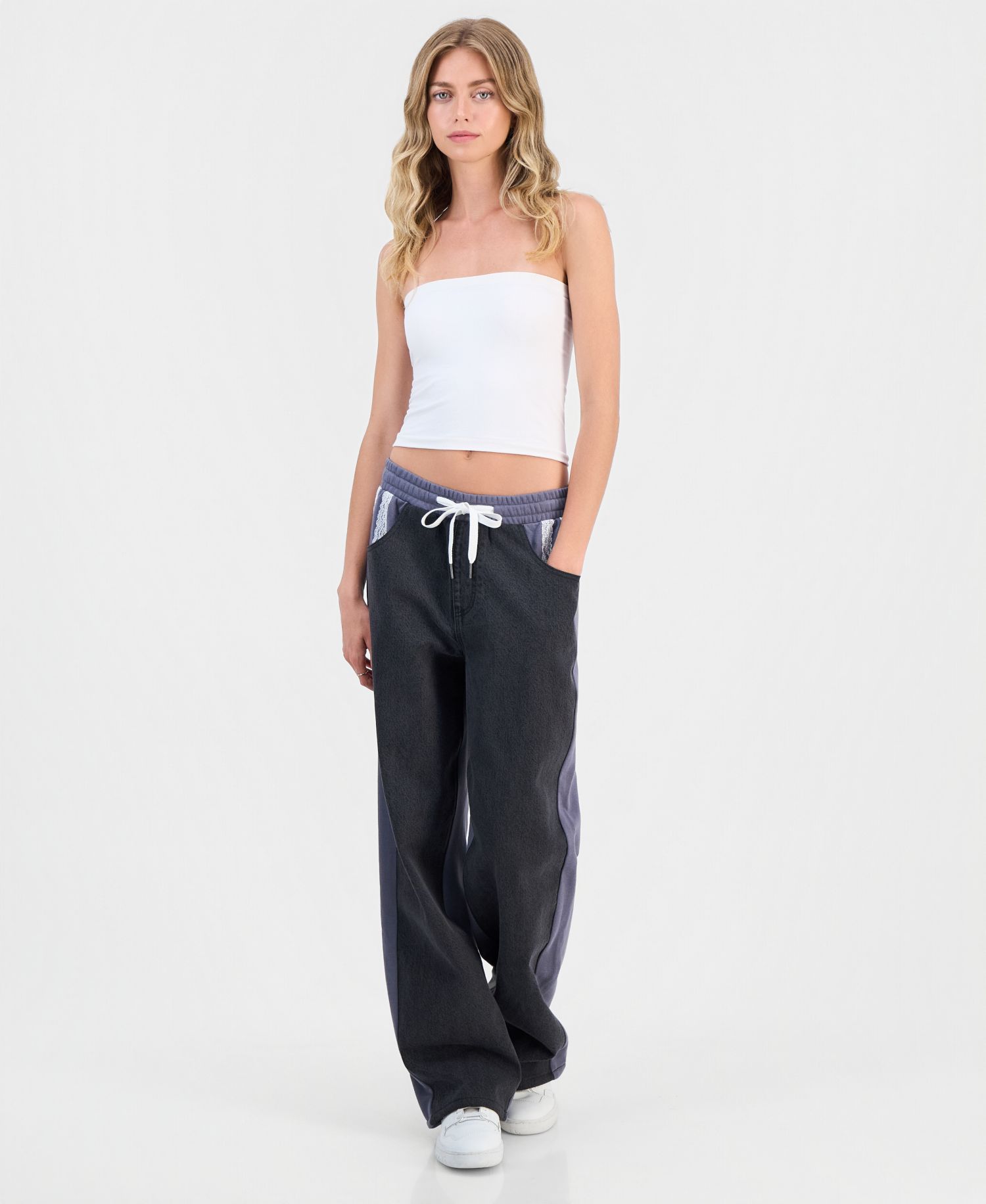 Juniors' Hybrid Denim Wide Leg Sweatpants