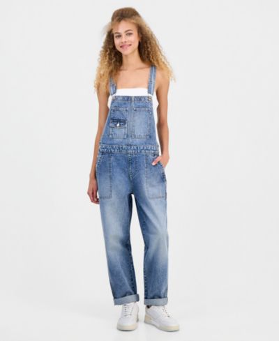 Celebrity Pink Juniors' Straight-Leg Denim Boyfriend Overalls