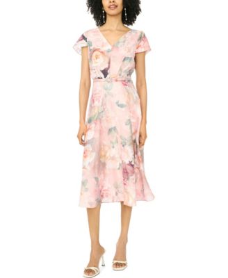 Women's Flutter-Sleeve V-Neck Fit & Flare Dress