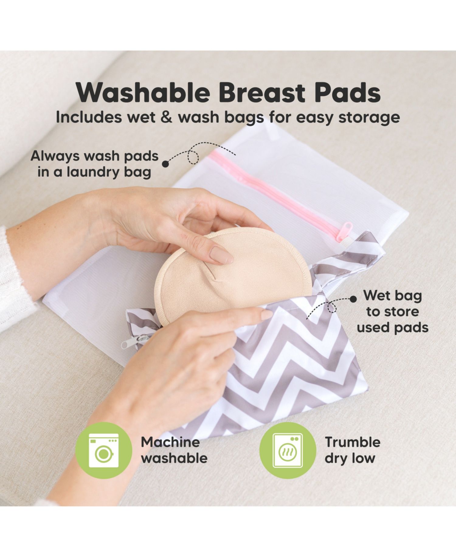 Women's 14pk Organic Nursing Pads, Washable Breast Pads + Wash Bag, Reusable Nipple Pads