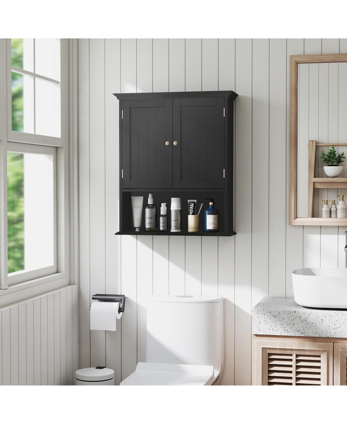 sumyeg Wall Mount Bathroom Storage Cabinet with Doors and Shelves Organizer