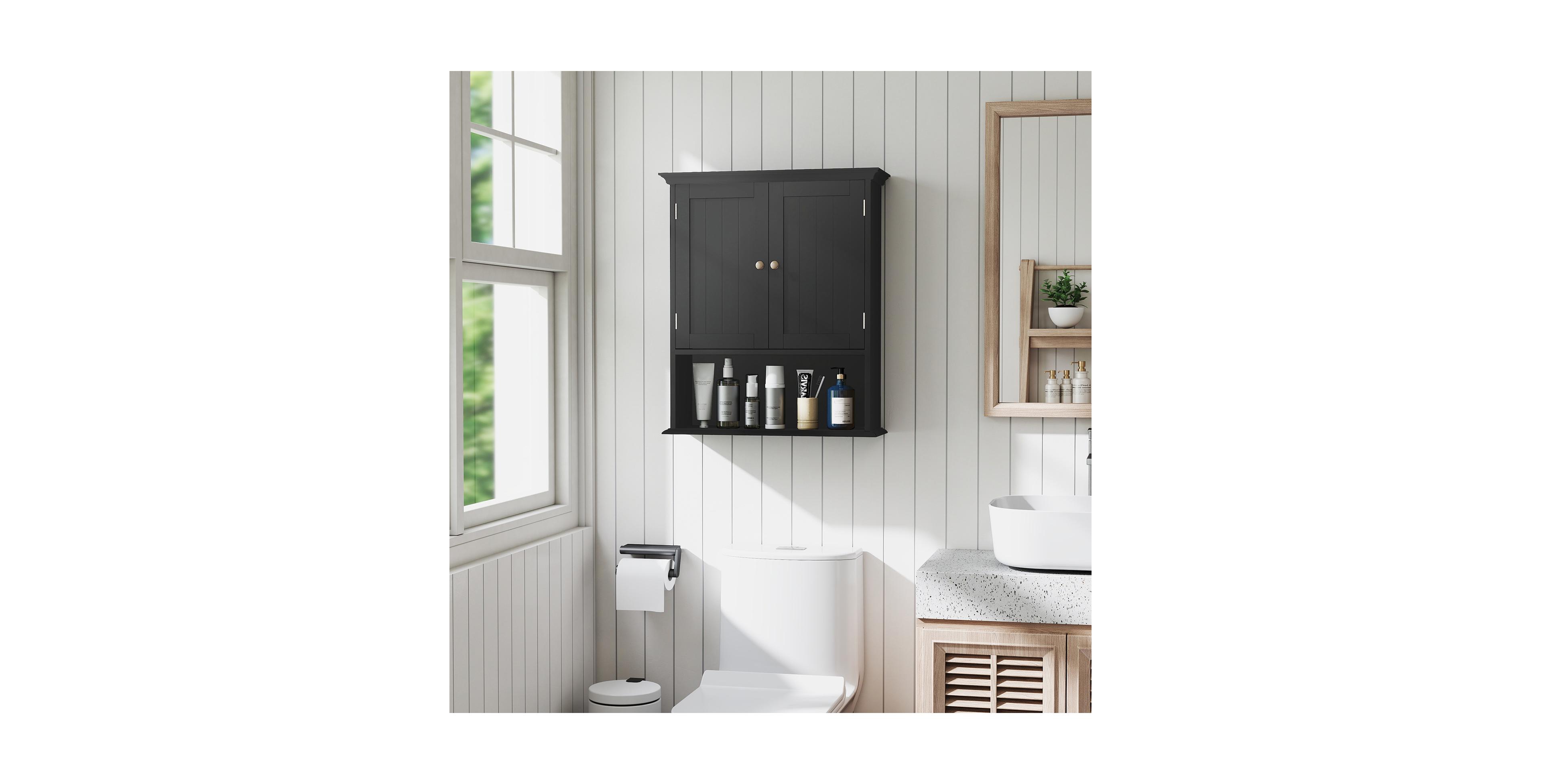 sumyeg Wall Mount Bathroom Storage Cabinet with Doors and Shelves Organizer