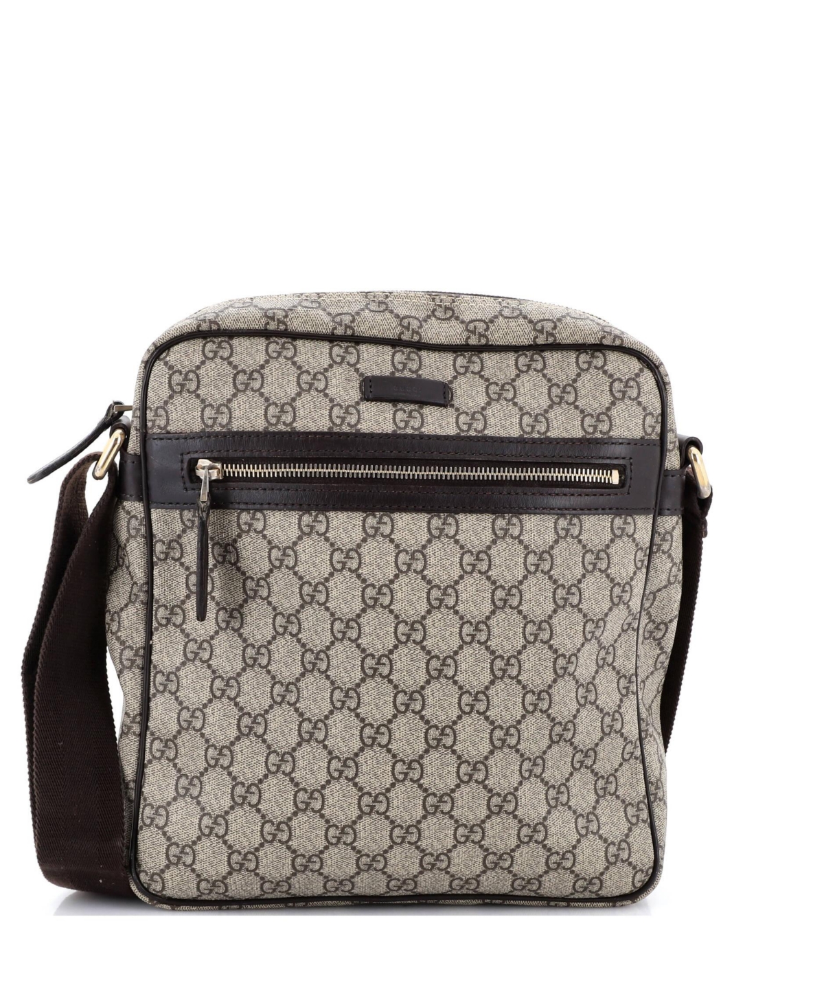 Pre-Owned Gucci Medium Front Zip Messenger Gg Coated Canvas - Brown