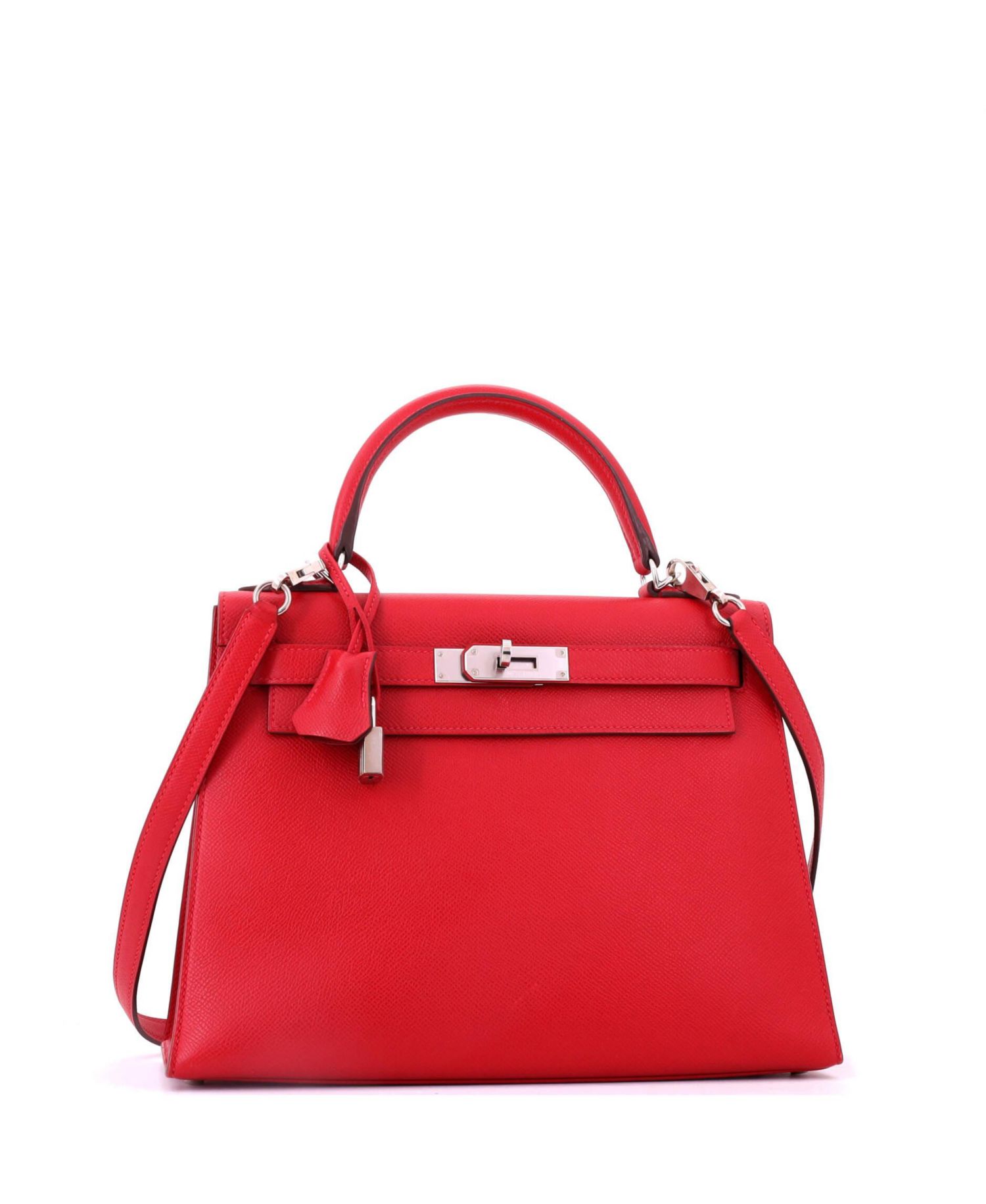 Kelly 28 Handbag Red Epsom with Palladium Hardware