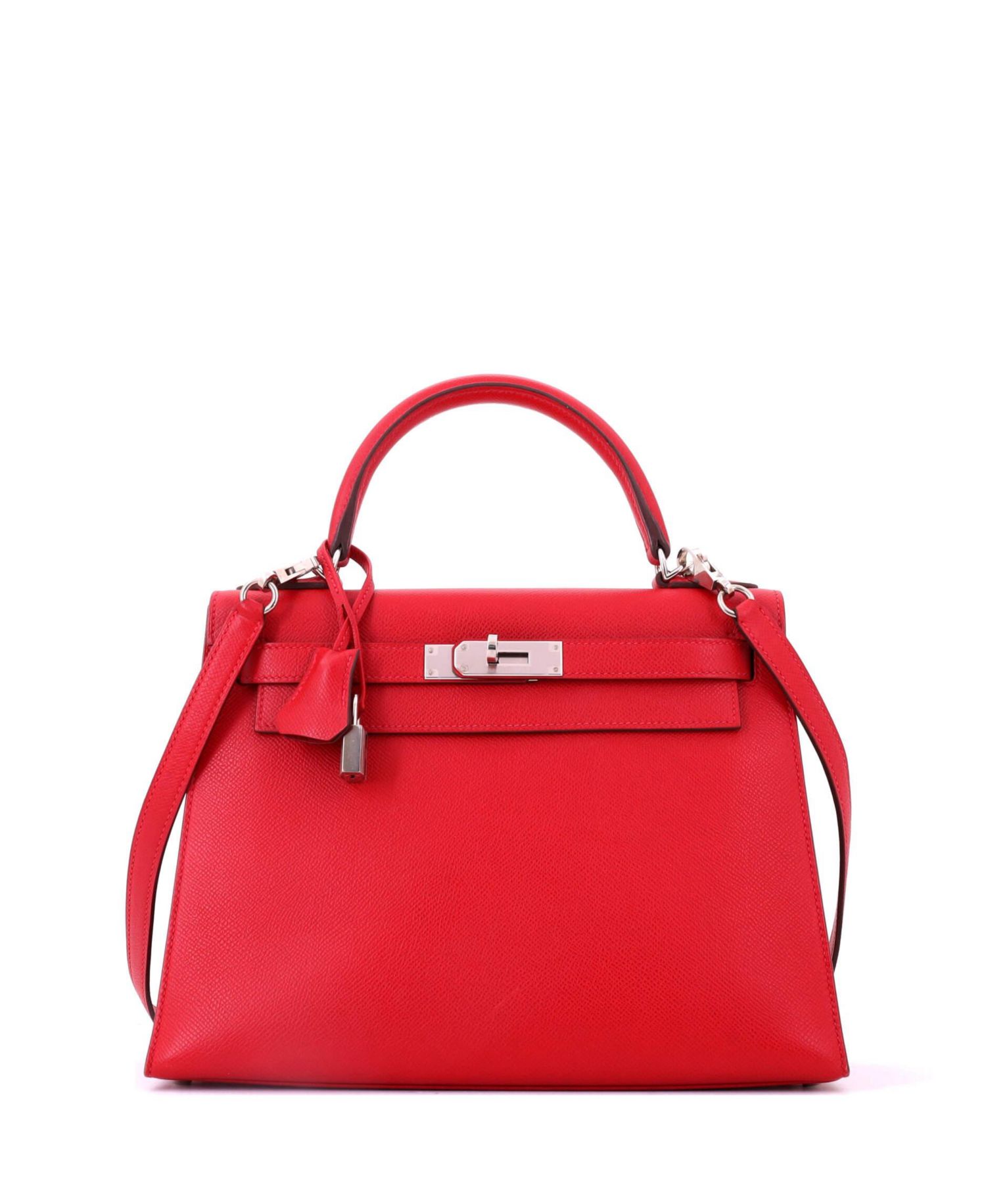 Kelly 28 Handbag Red Epsom with Palladium Hardware