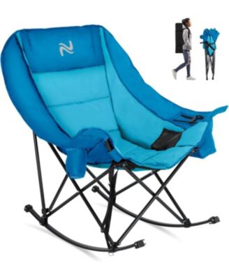 Oversized Rocking Camping Chair: 37"x45". Fully Padded Folding Outdoor Recliner with Side Pocket. Supports 400 lbs. For Patio and Camp