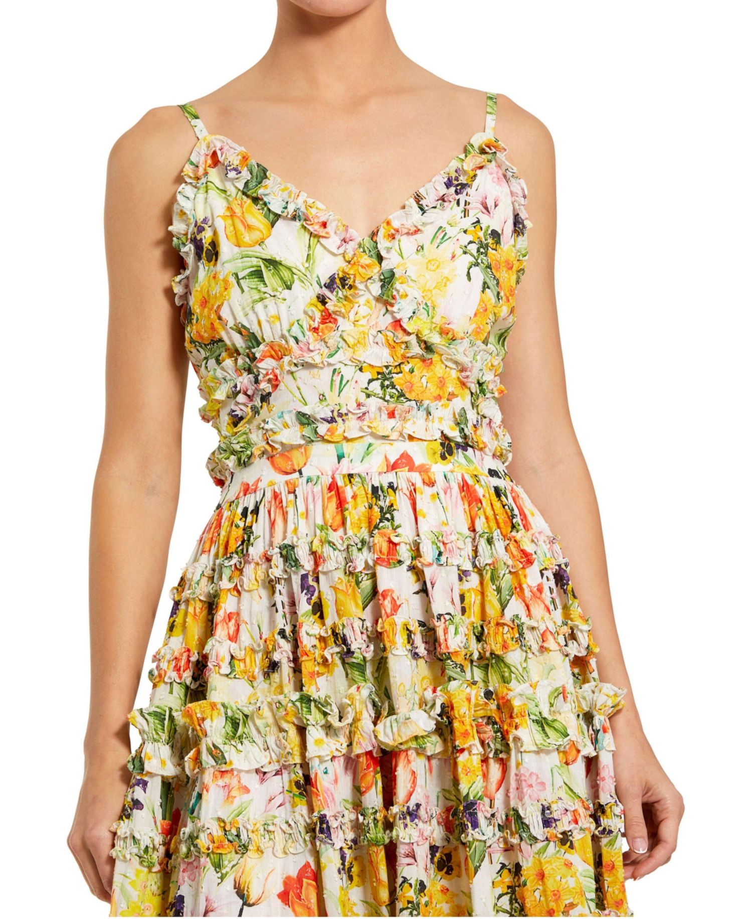 Women's Floral Print Tiered Ruffle Midi Dress