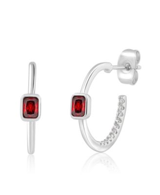 Modern Bezel-Set Birthstone CZ Half Hoops