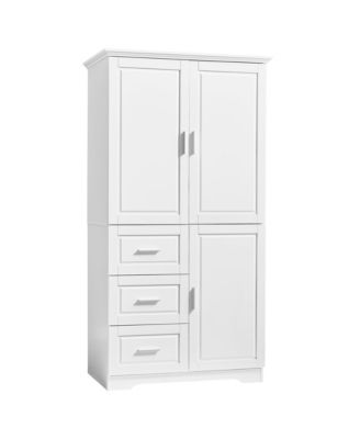 Tall Wide Storage Cabinet with Doors and Three Drawers for Bathroom Office