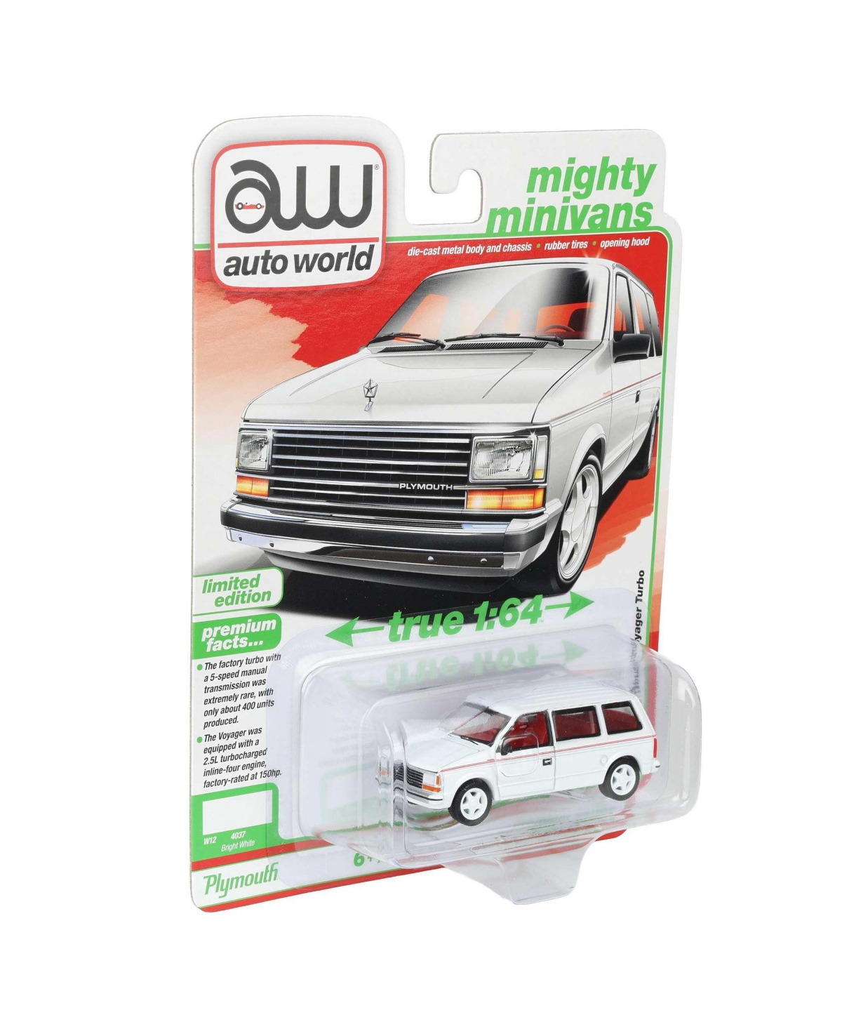 Auto World 1/64 1989 Plymouth Voyager Replica Turbo, Mighty Minivans Series