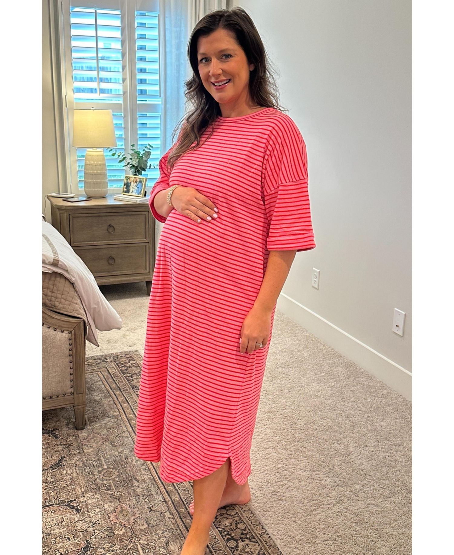Women's Fuchsia Striped Terry Maxi Dress