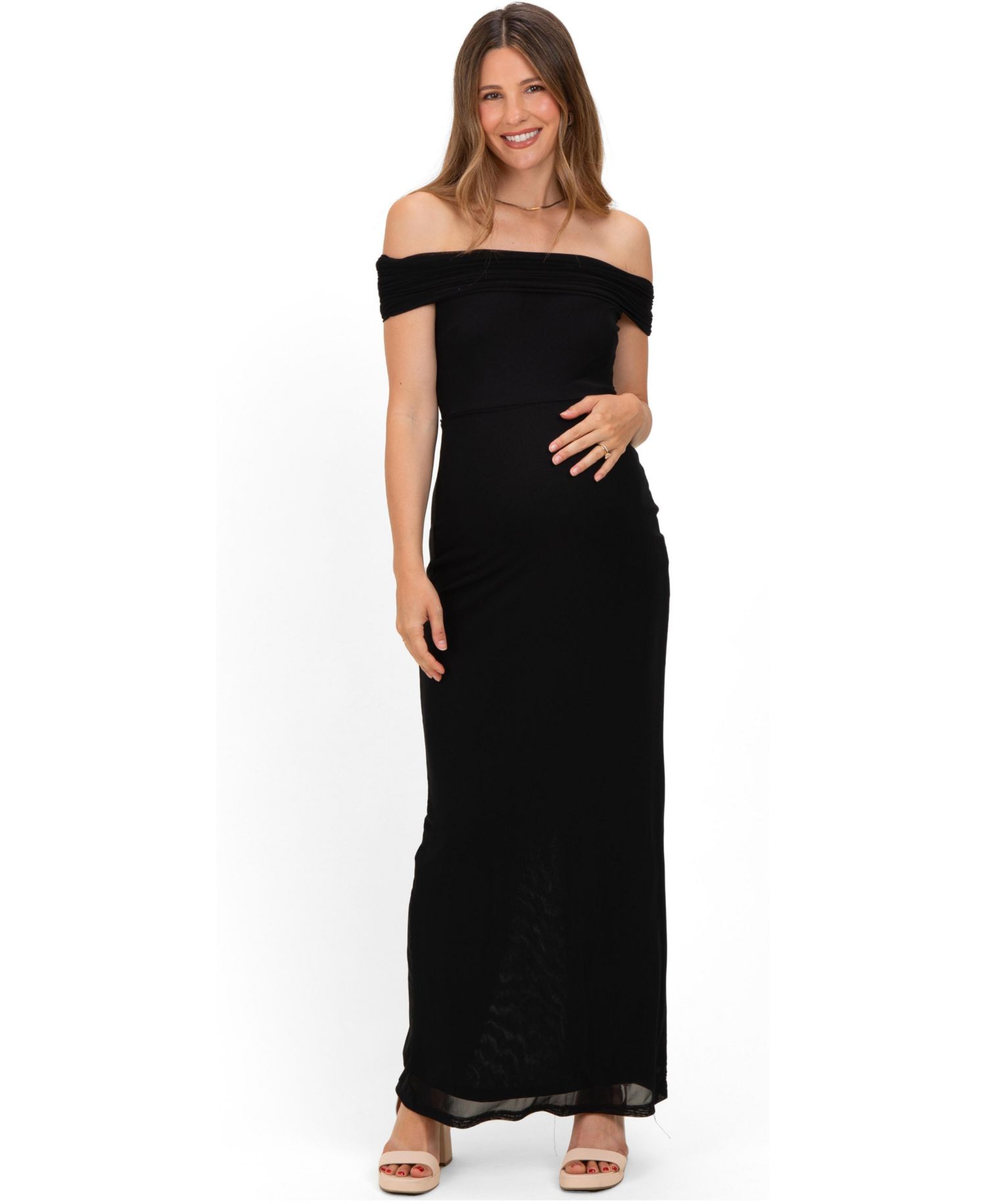 Women's Black Off Shoulder Mesh Maxi Dress