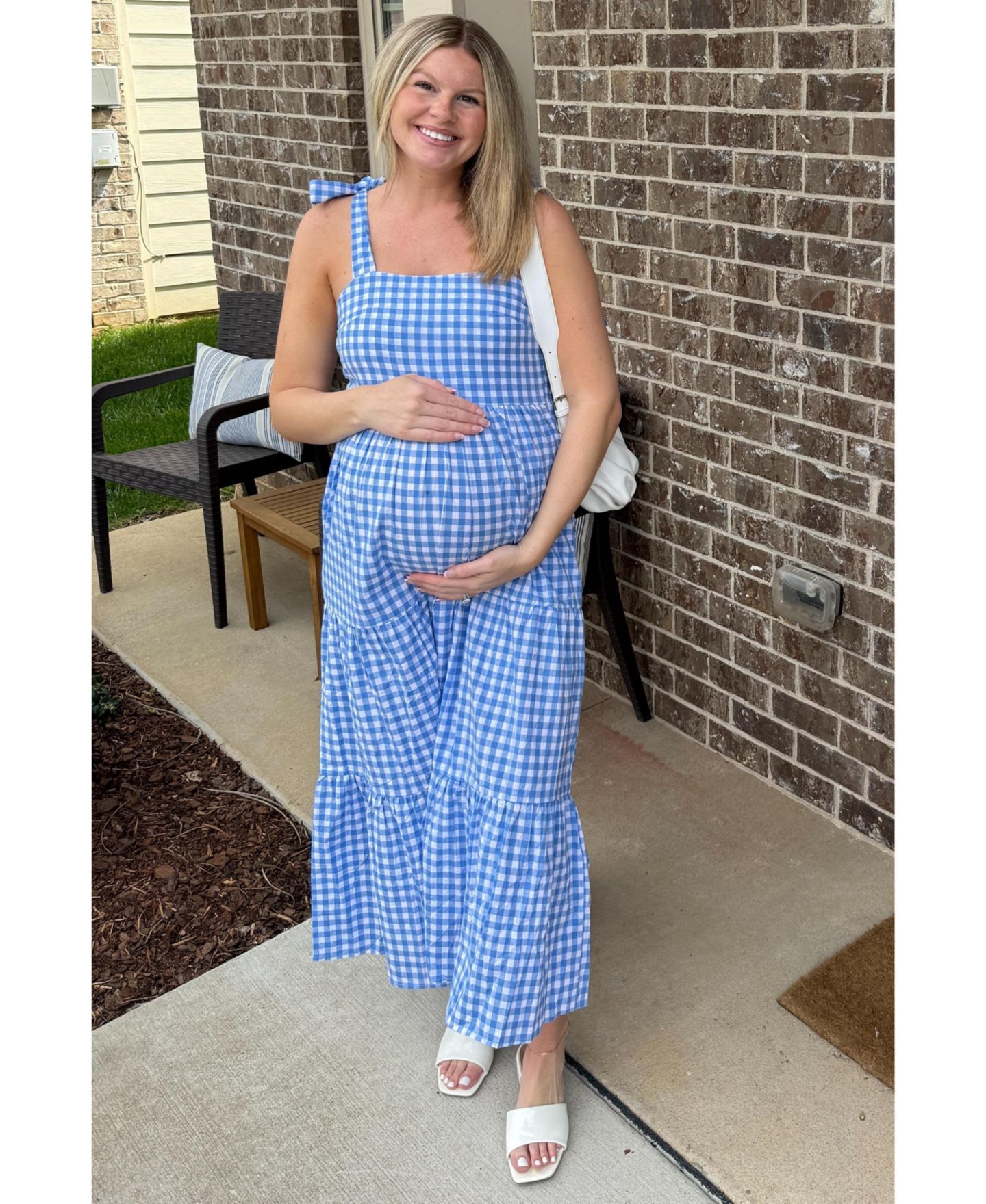 Женское платье Pinkblush Blue Checkered Sleeveless Tiered Maxi, цвет: Синий — фото 7