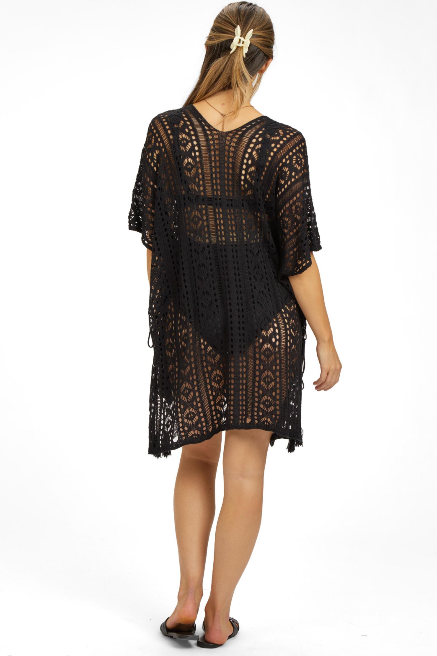 Women's Black Crochet Knit Swim Cover Up