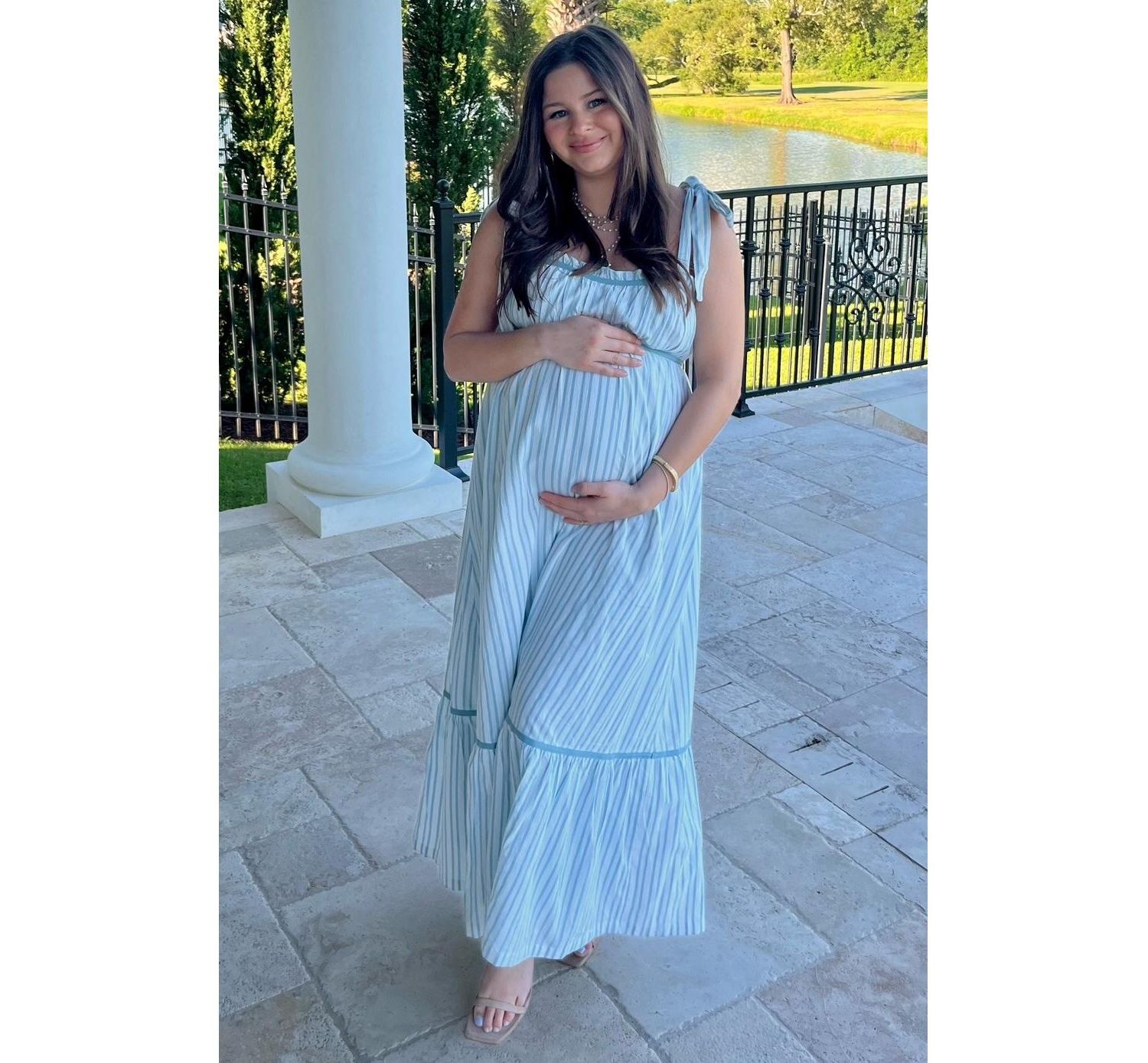 Women's Ivory Striped Bow-Tie Maxi Dress