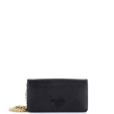 Mini Monochrome Wristlet Wallet on Chain Saffiano Leather