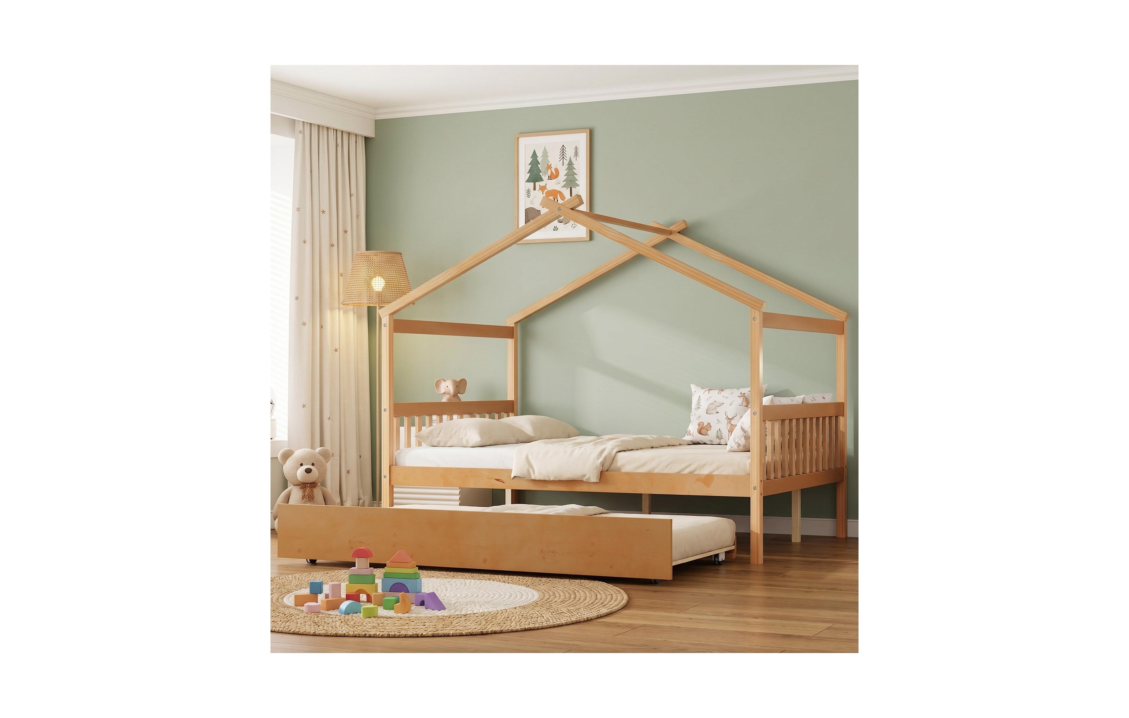 Sailvan Full Size Wooden House Bed with Twin Size Trundle